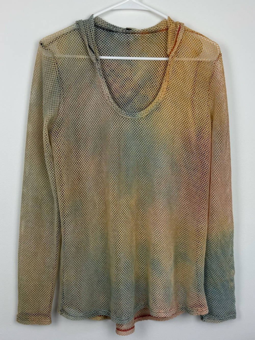 Persaya Multicolor Sheer Mesh Long Sleeve Top size Large festival burning man